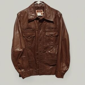 Vintage Pioneer Wear Genuine Leather Safari Jacket 90s Men's Size 42 Large